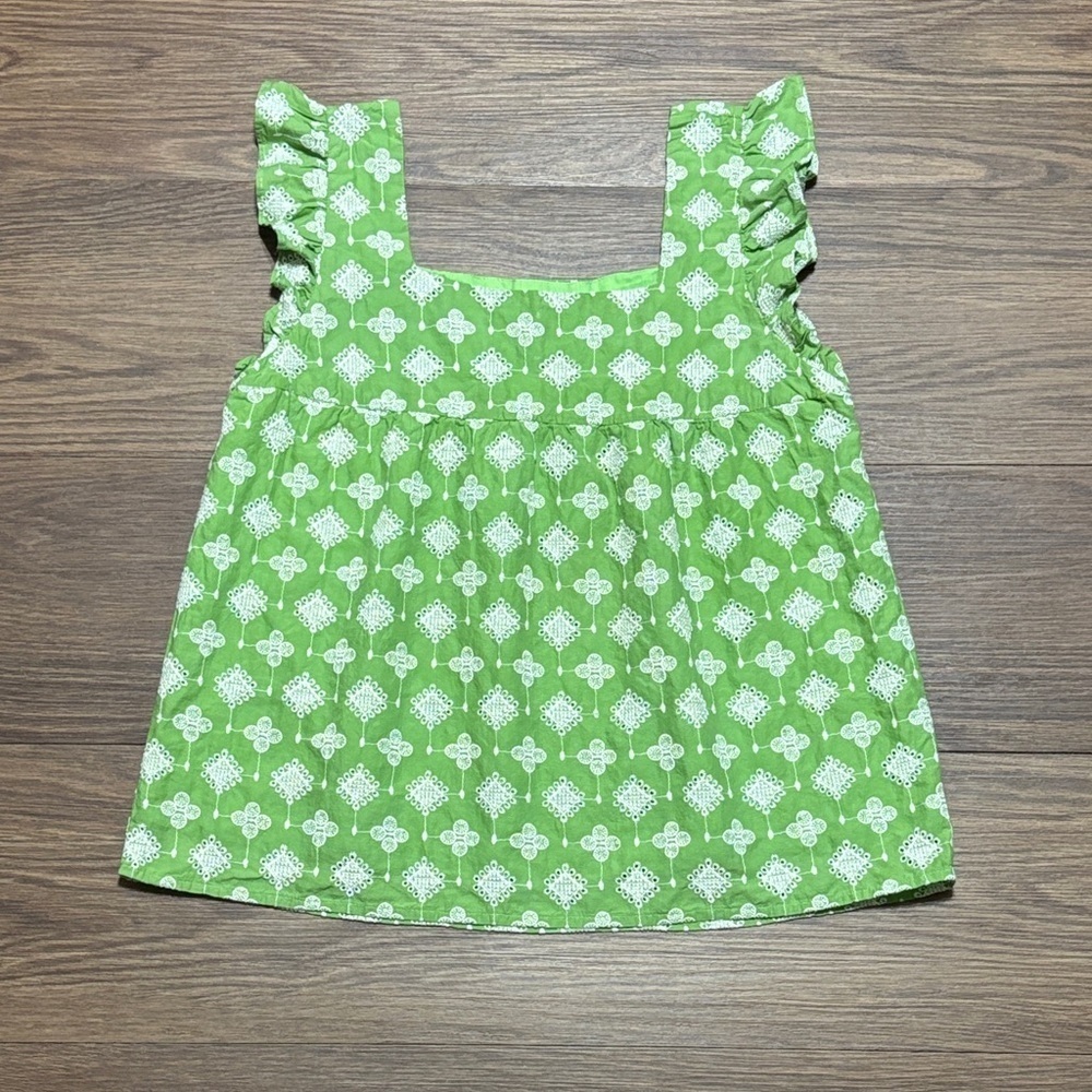 Anthropologie Greylin Green Eyelet Ruffle Strap Blouse Top Medium